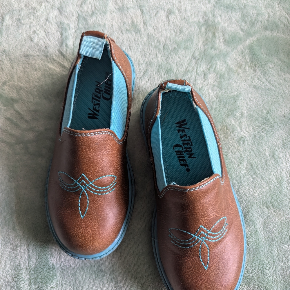 Western Chief Brown and Teal Boots Children's 10 - Picture 2 of 4